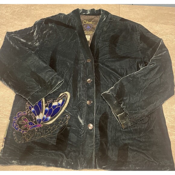 Chico's Sz 3 Anniversary Butterfly Velvet Art To Wear Fall Festival Artsy Bold - Picture 1 of 9